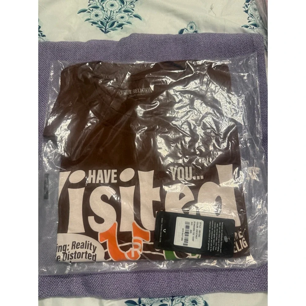 True Religion Mens World Wide Web Buddha Graphic T-Shirt Chestnut Brown XXL New